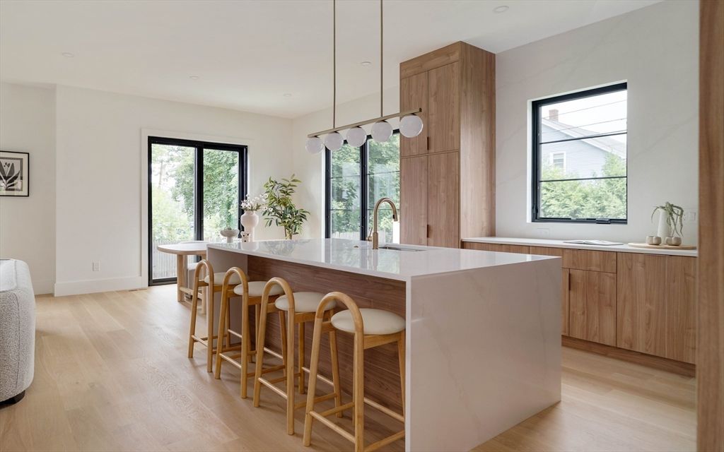 Interior, Kitchen, Pendant Lights, Recessed Lighting, Wood Texture Flooring