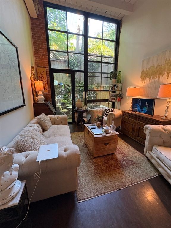Interior, Living room, Stone Walls, Wood Texture Flooring