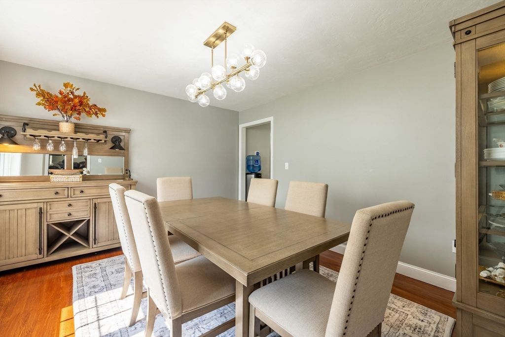 Dining room, Interior, Pendant Lights, Wood Texture Flooring