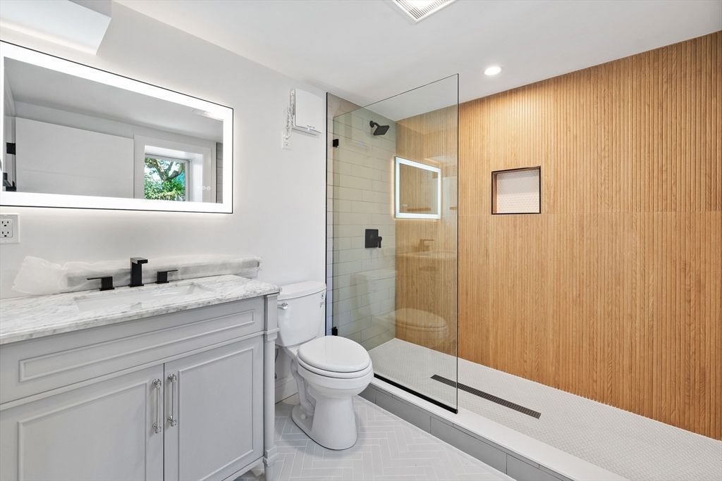 Bathroom, Glass Shower, Interior, Recessed Lighting