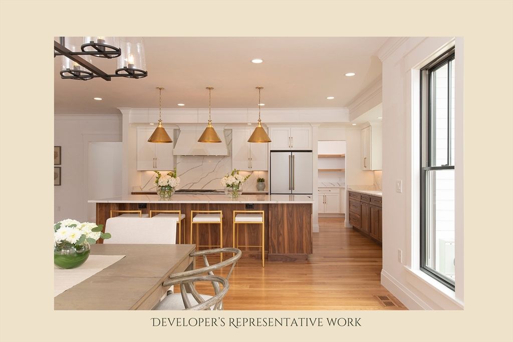 Interior, Kitchen, Pendant Lights, Recessed Lighting, Wood Texture Flooring
