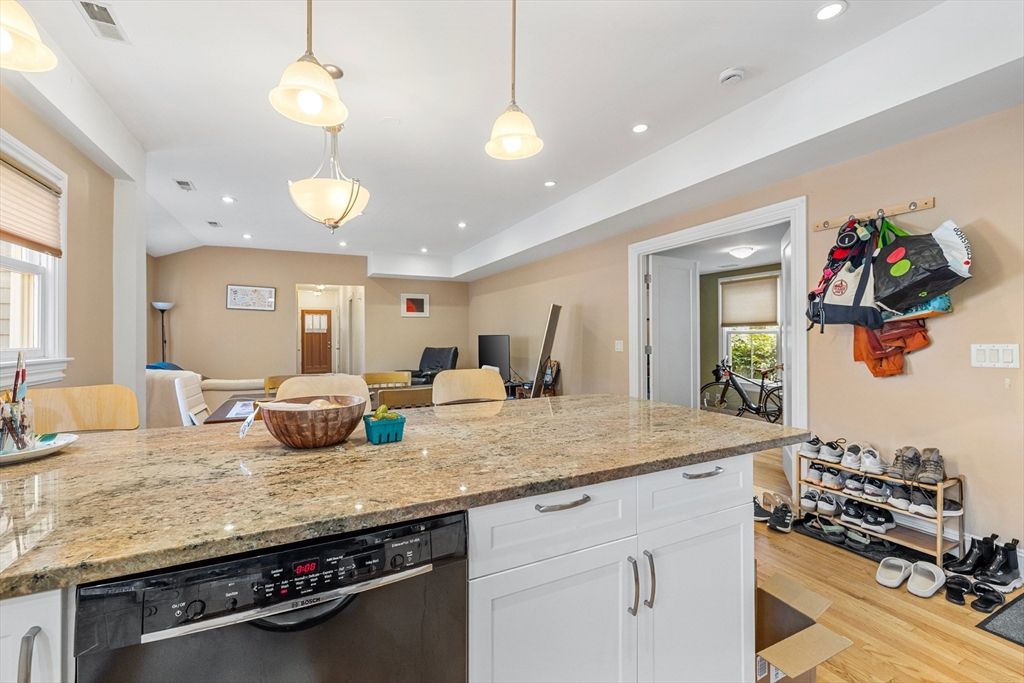 Interior, Kitchen, Pendant Lights, Recessed Lighting, Wood Texture Flooring