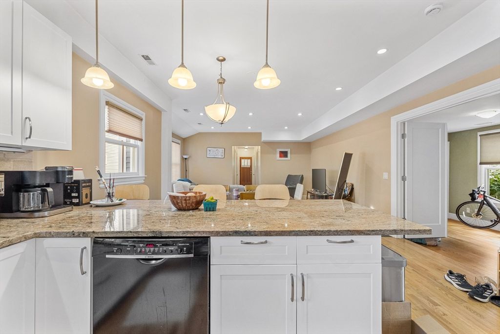 Interior, Kitchen, Pendant Lights, Recessed Lighting, Wood Texture Flooring