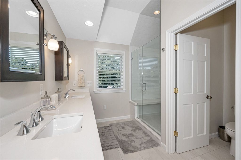 Bathroom, Dual Sink Vanities, Glass Shower, Interior, Recessed Lighting