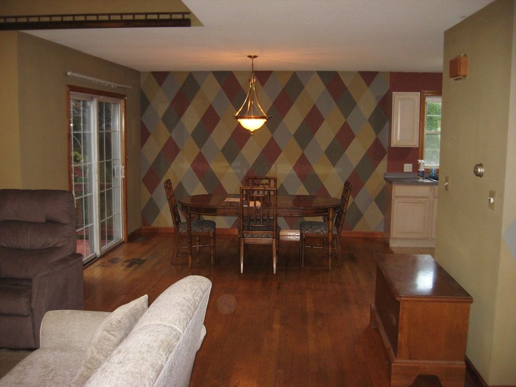 Dining room, Interior, Pendant Lights, Wood Texture Flooring