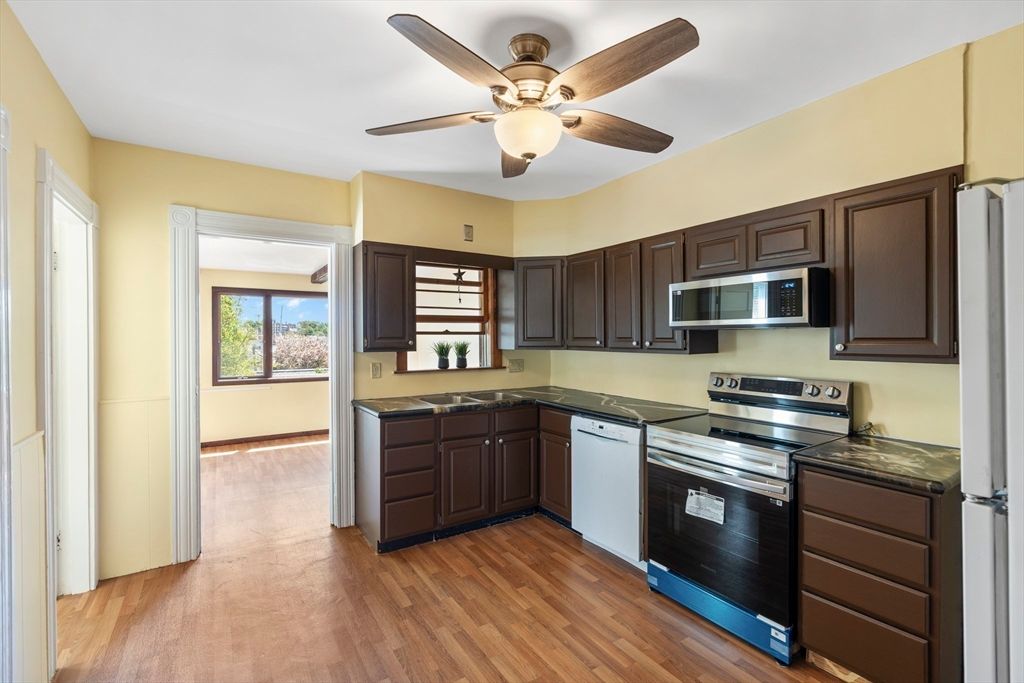 Interior, Kitchen, Stainless Steel Appliances, Wood Texture Flooring