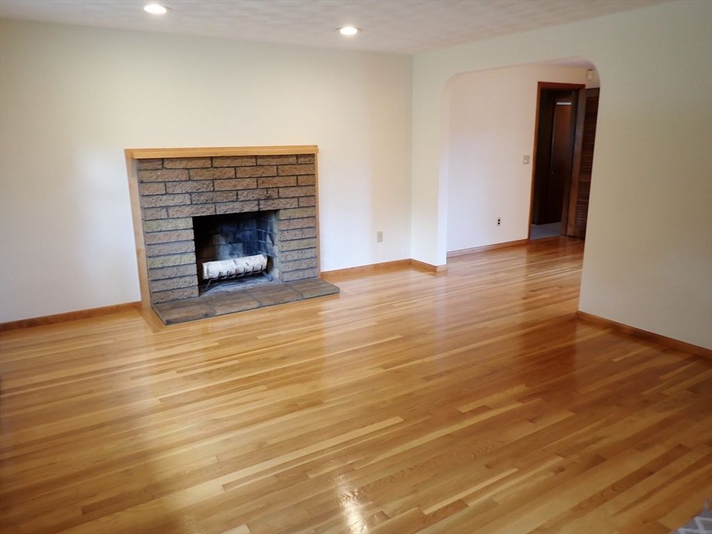 Empty room, Fireplace, Interior, Recessed Lighting, Wood Texture Flooring