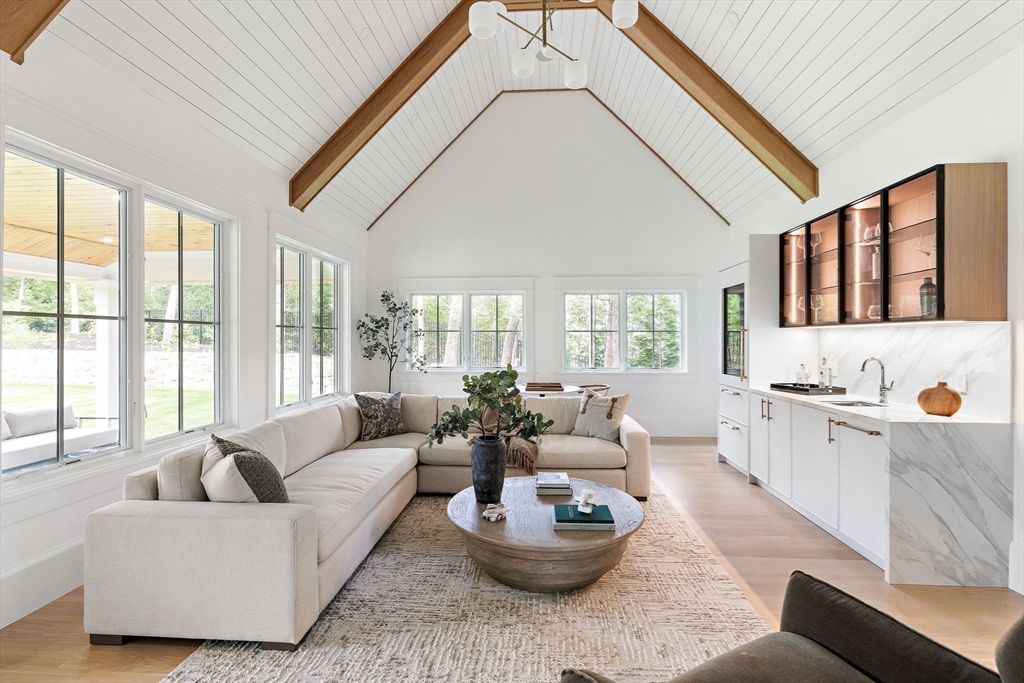 Interior, Living room, Marble Walls, Wooden Beams, Wood Texture Flooring