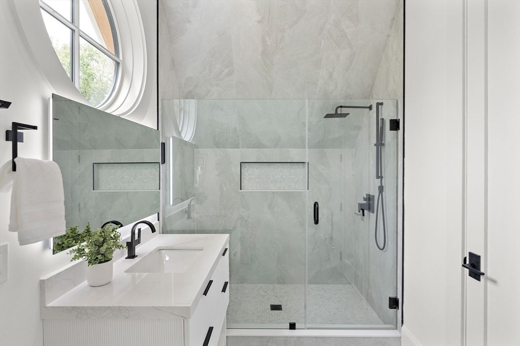 Bathroom, Glass Shower, Interior, Marble Walls