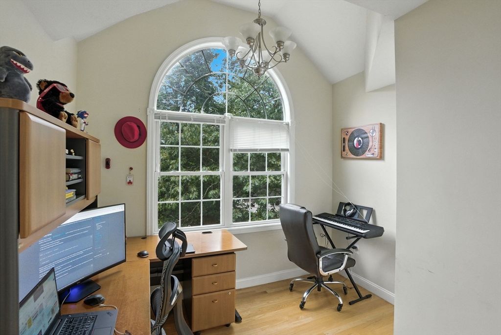 Chandelier, Home Office, Interior, Wood Texture Flooring