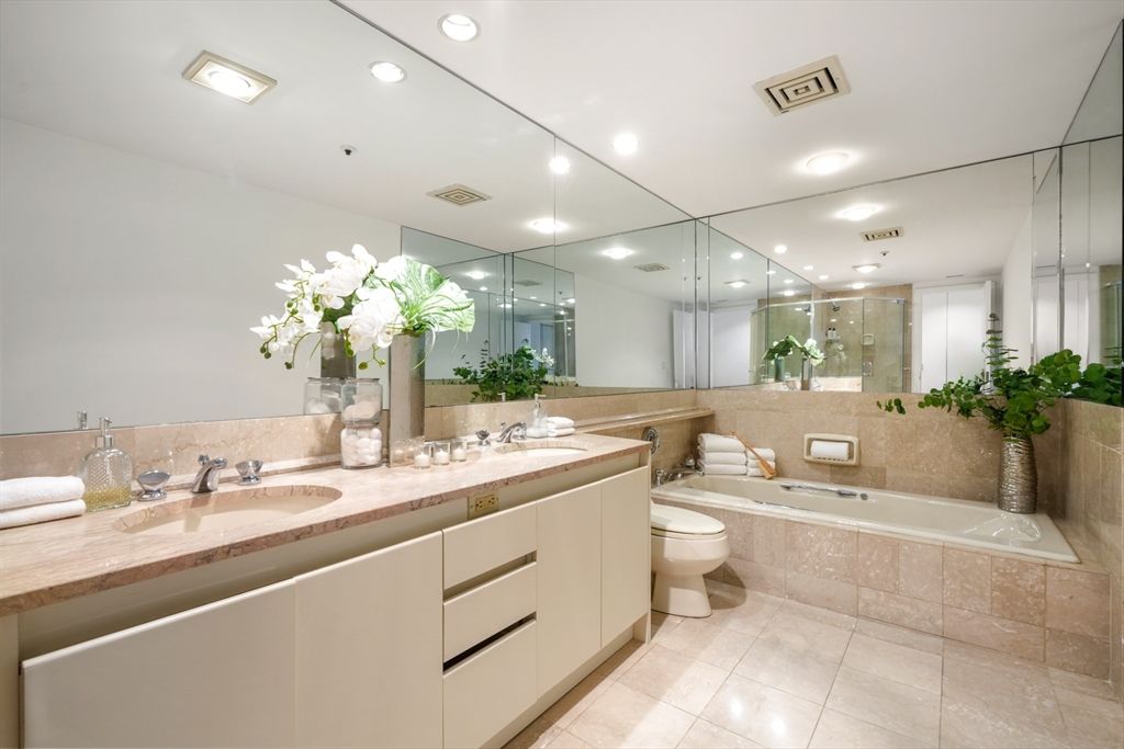 Bathroom, Dual Sink Vanities, Glass Shower, Interior, Recessed Lighting