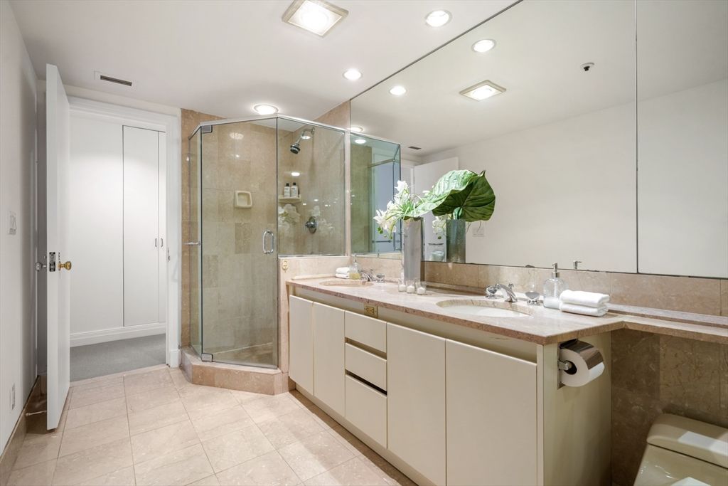 Bathroom, Glass Shower, Interior, Recessed Lighting