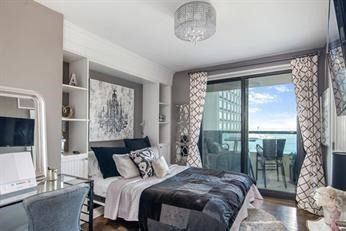 Bedroom, Chandelier, Home Office, Interior, Water, Wood Texture Flooring