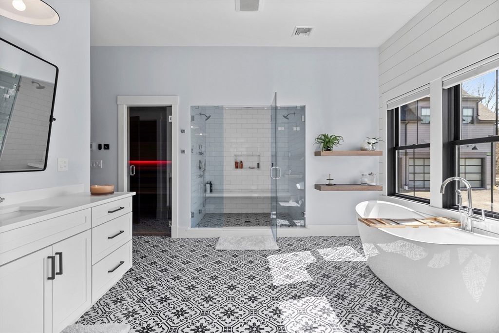 Bathroom, Dual Sink Vanities, Free Standing Baths, Glass Shower, Interior