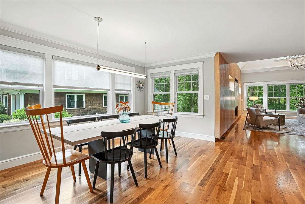 Dining room, Interior, Pendant Lights, Wood Texture Flooring
