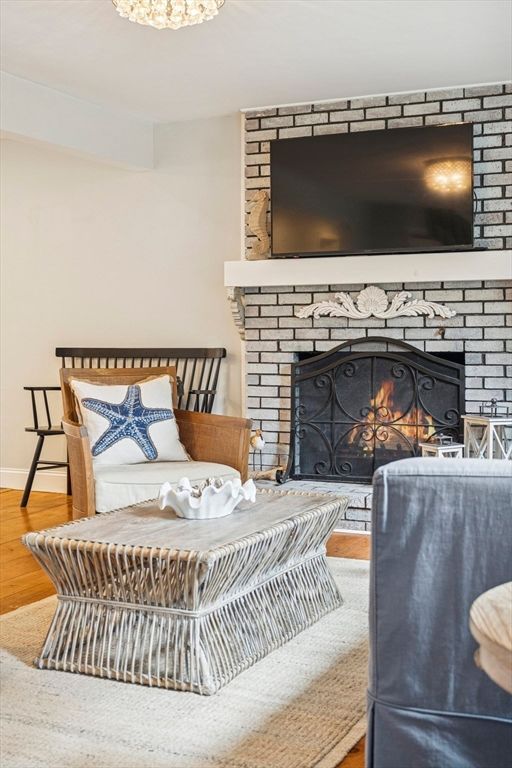Fireplace, Interior, Living room, Stone Walls, Wood Texture Flooring