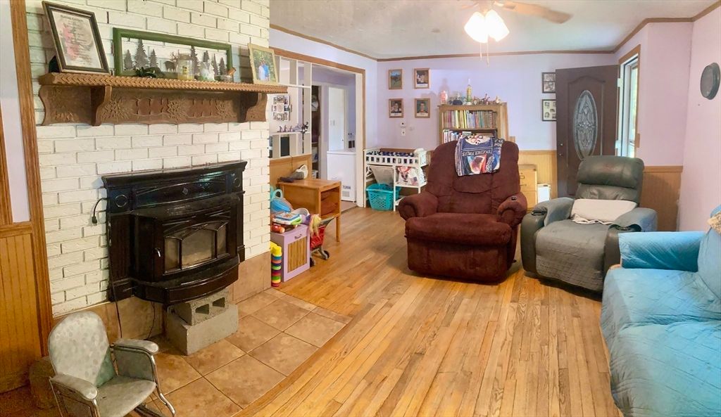 Fireplace, Interior, Living room, Stone Walls, Wood Texture Flooring