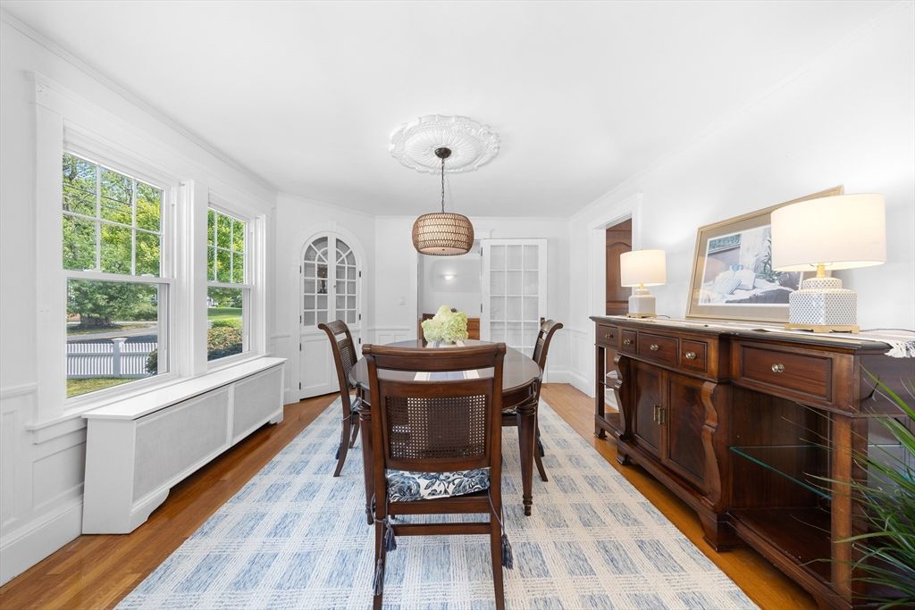 Dining room, Interior, Pendant Lights, Wood Texture Flooring