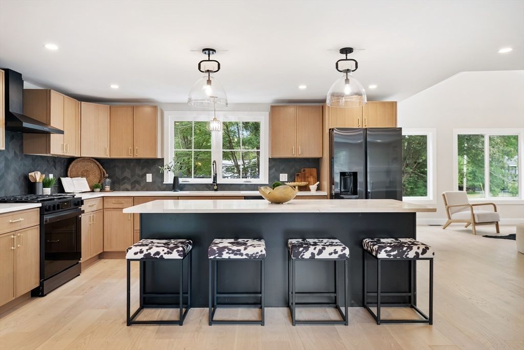 Interior, Kitchen, Pendant Lights, Recessed Lighting, Wood Texture Flooring