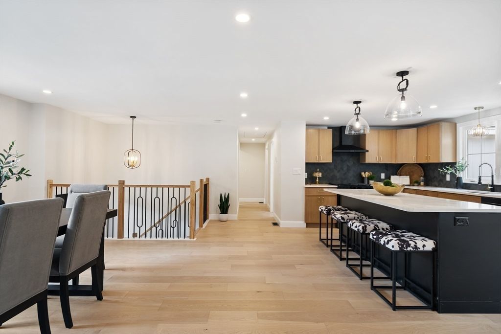 Interior, Kitchen, Pendant Lights, Recessed Lighting, Wood Texture Flooring