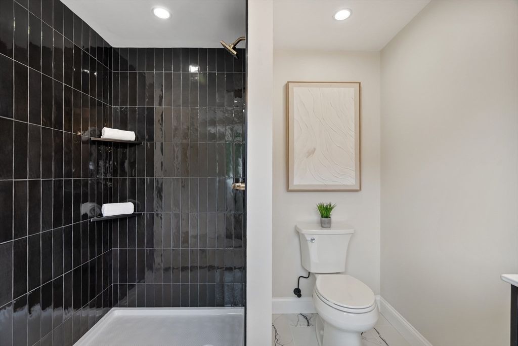 Bathroom, Glass Shower, Interior, Marble, Recessed Lighting