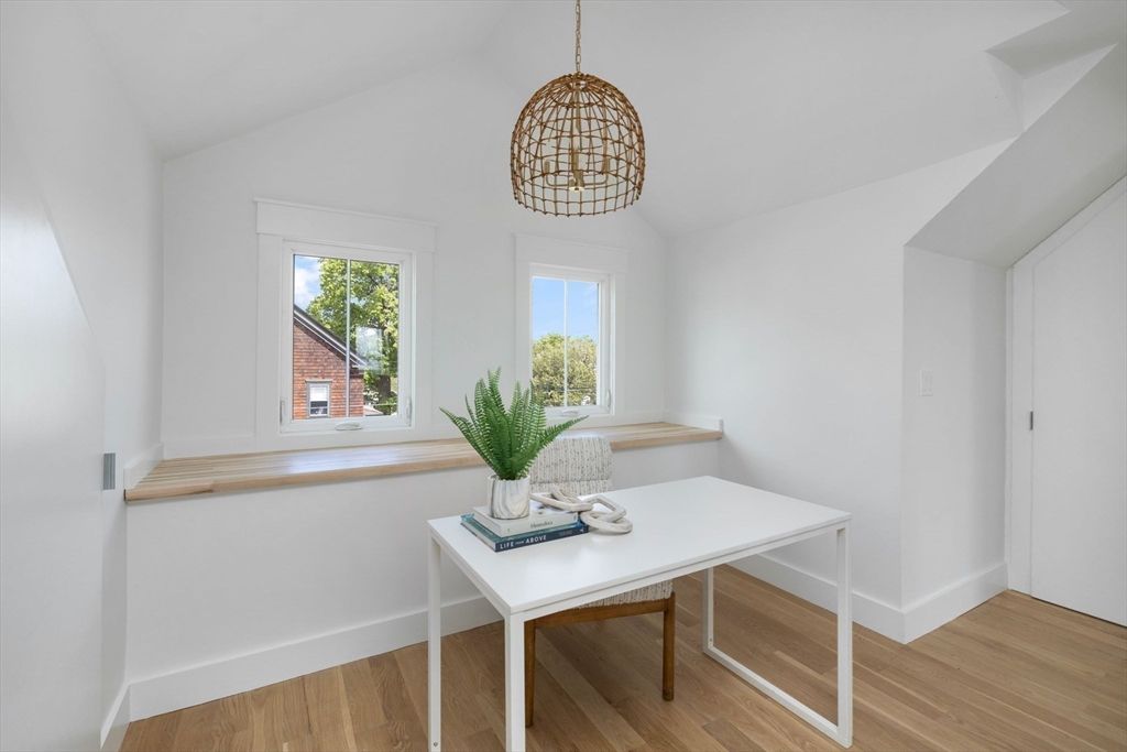 Home Office, Interior, Pendant Lights, Wood Texture Flooring