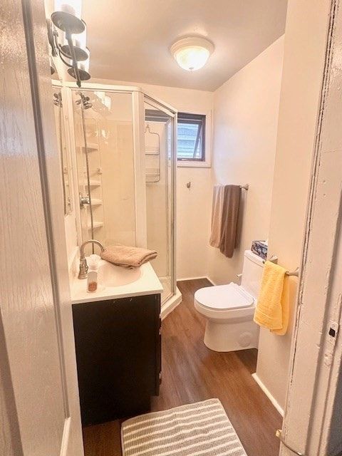 Bathroom, Glass Shower, Interior, Wood Texture Flooring