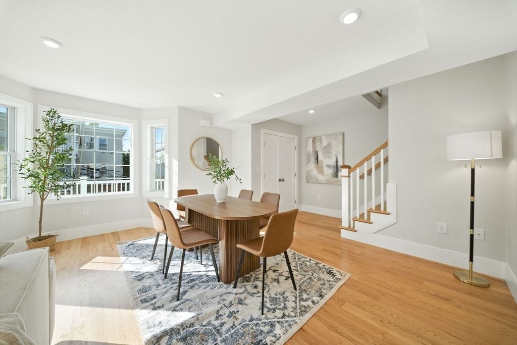 Dining room, Interior, Recessed Lighting, Wood Texture Flooring