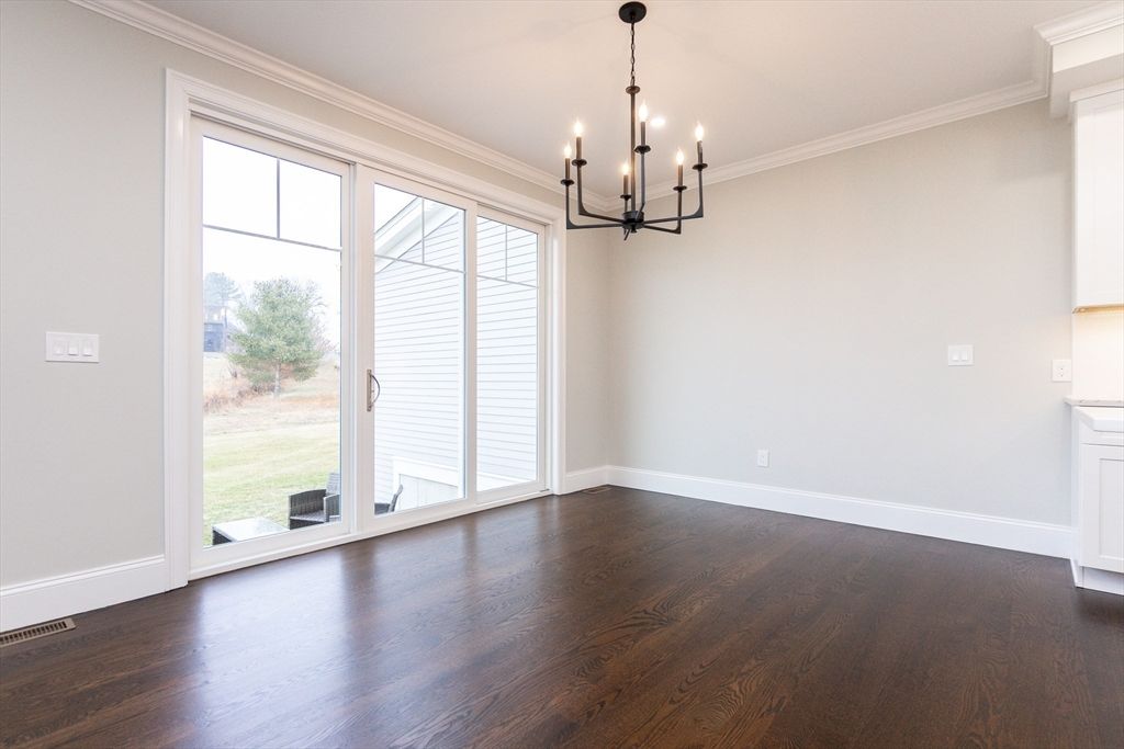 Chandelier, Empty room, Interior, Pendant Lights, Wood Texture Flooring