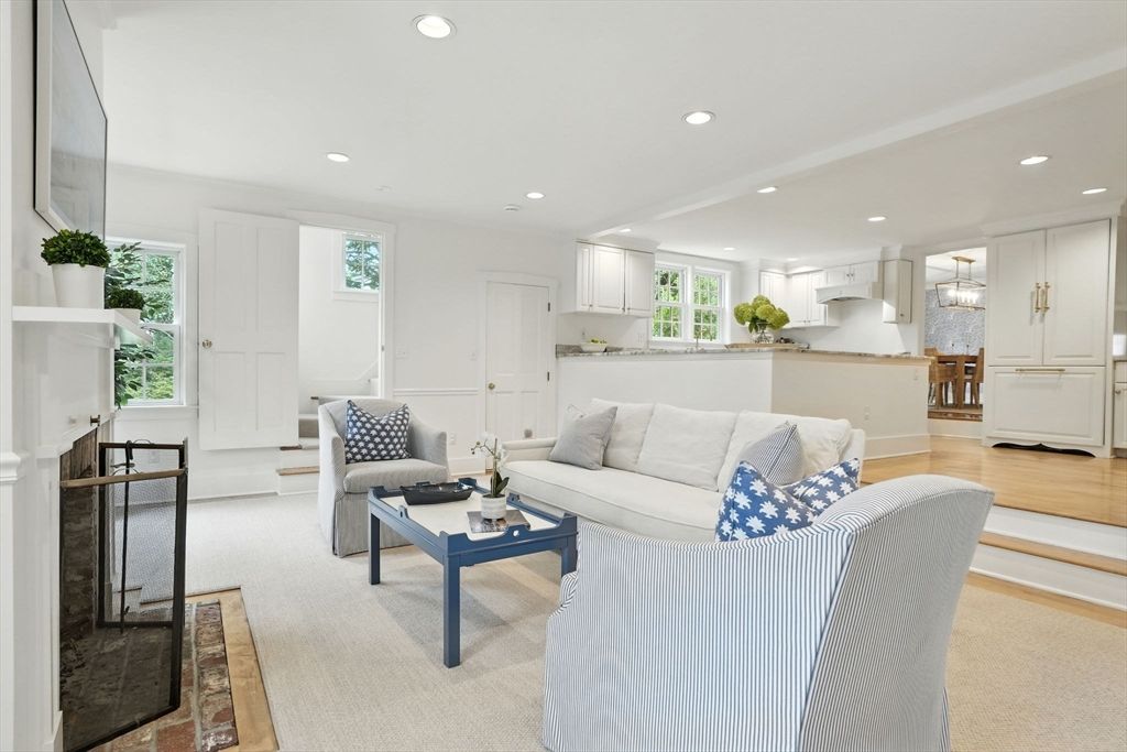 Fireplace, Interior, Kitchen, Living room, Recessed Lighting