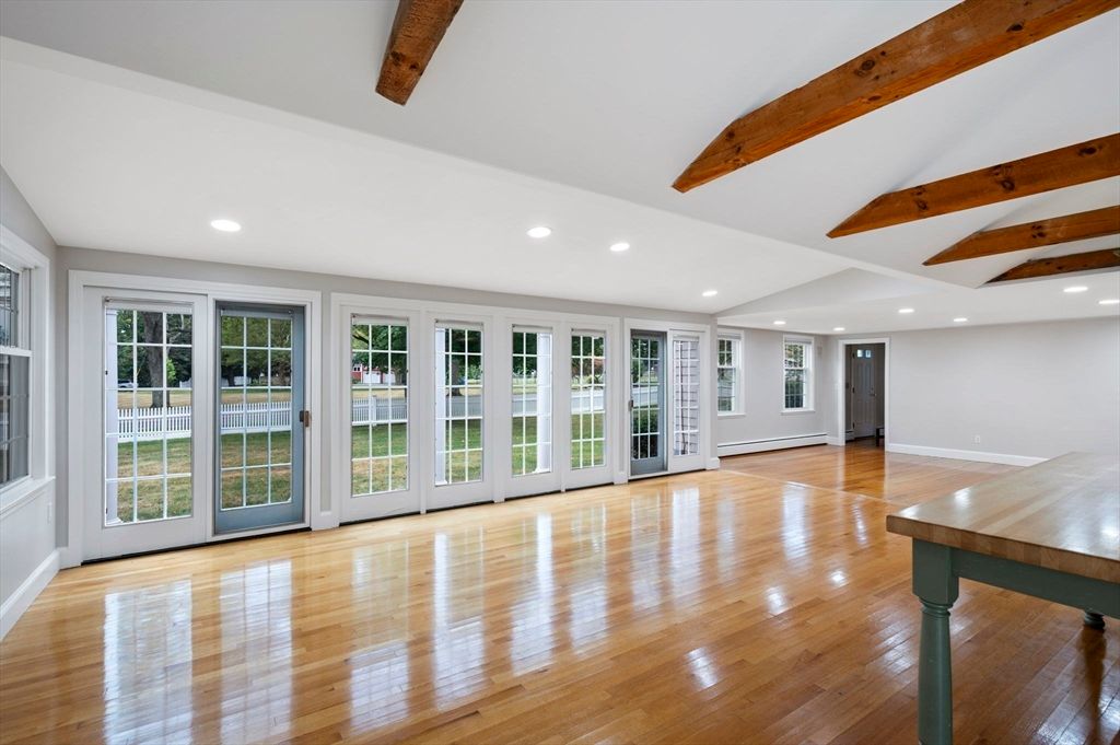 Empty room, Interior, Recessed Lighting, Wooden Beams, Wood Texture Flooring