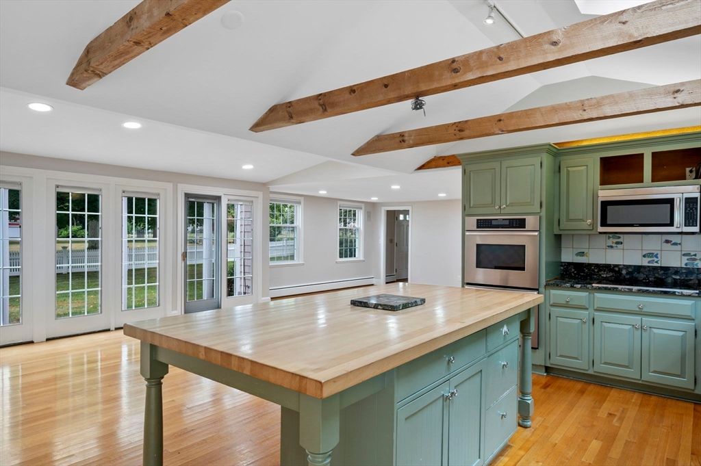 Interior, Kitchen, Recessed Lighting, Wooden Beams, Wood Texture Flooring