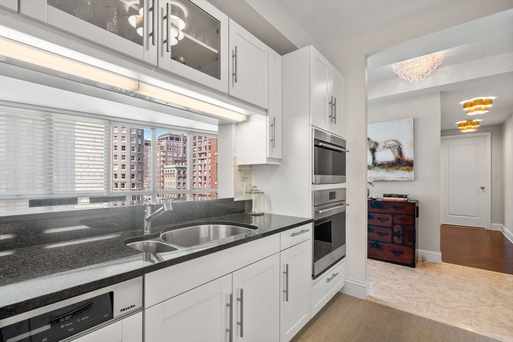 Chandelier, Interior, Kitchen, Stainless Steel Appliances, Wood Texture Flooring