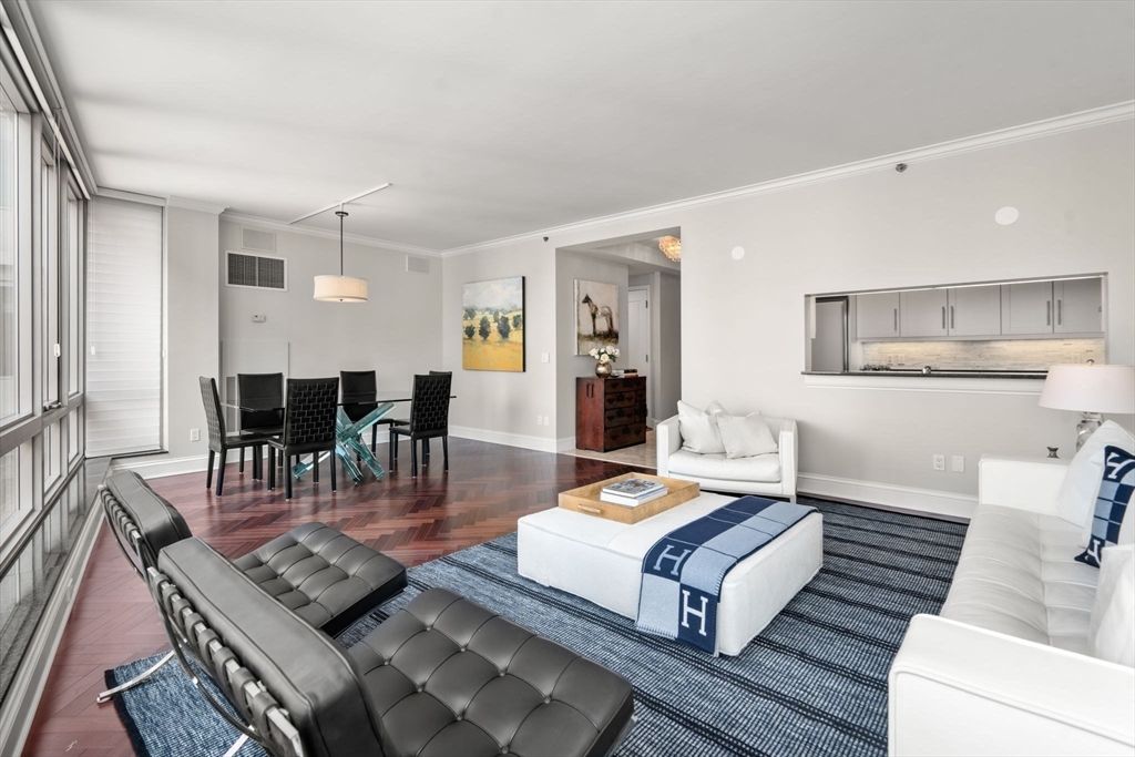Dining room, Interior, Living room, Pendant Lights, Wood Texture Flooring