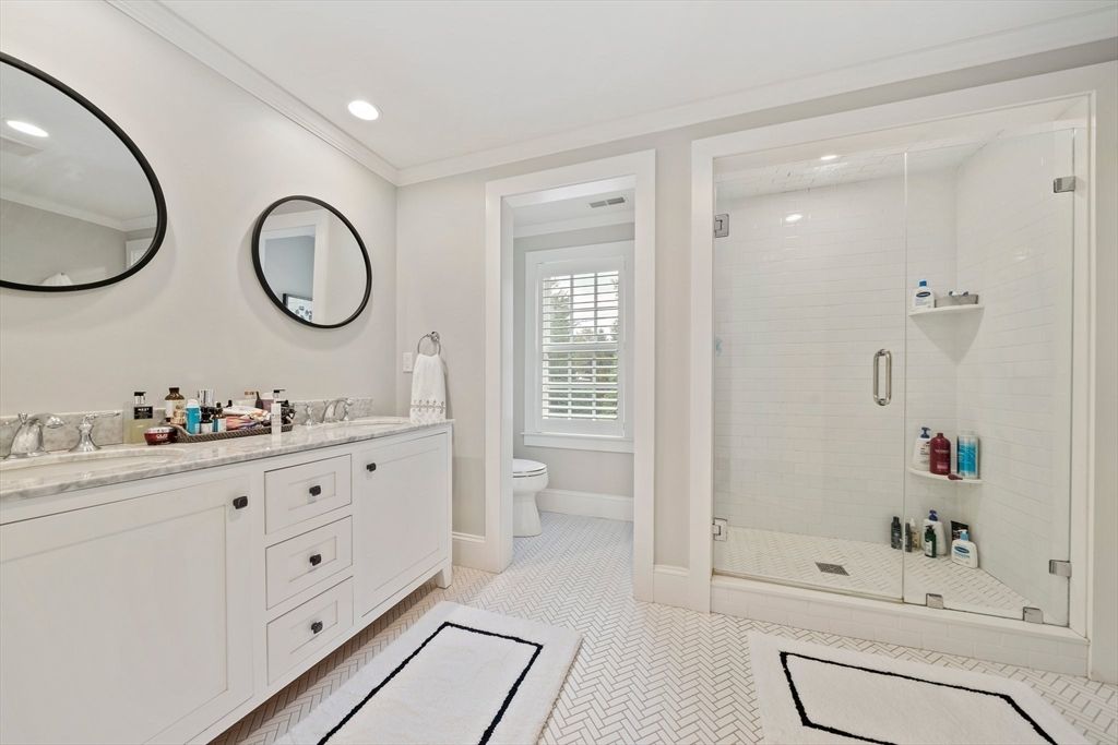 Bathroom, Dual Sink Vanities, Glass Shower, Interior, Recessed Lighting