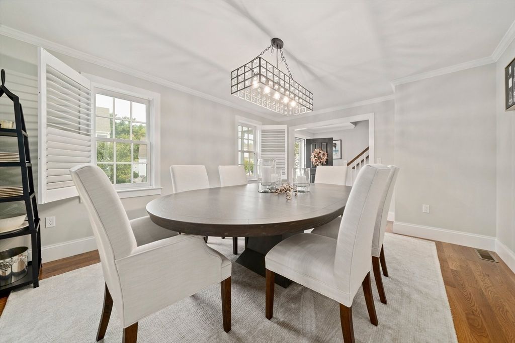 Dining room, Interior, Pendant Lights, Wood Texture Flooring