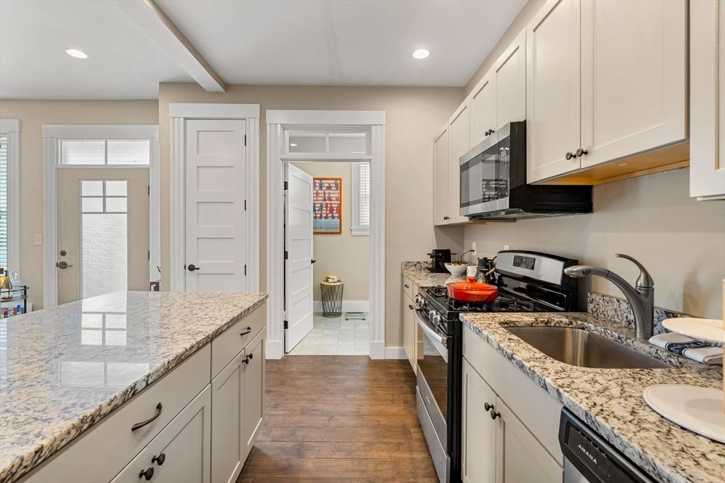 Interior, Kitchen, Recessed Lighting, Wood Texture Flooring