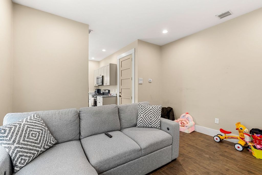 Interior, Kitchen, Living room, Recessed Lighting, Stainless Steel Appliances, Wood Texture Flooring