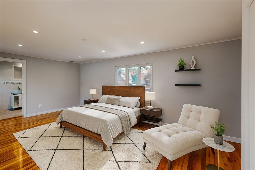 Bedroom, Interior, Recessed Lighting, Wood Texture Flooring