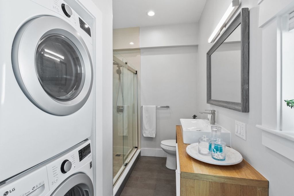 Bathroom, Glass Shower, Interior, Recessed Lighting, Washer