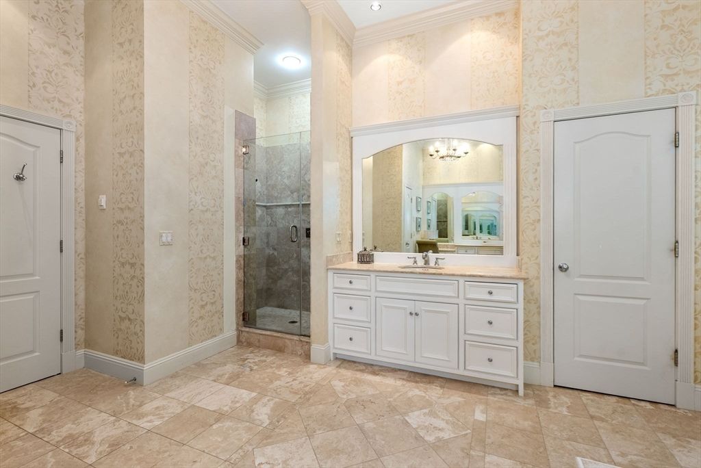 Bathroom, Glass Shower, Interior, Recessed Lighting