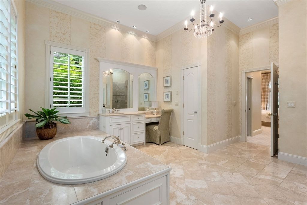 Bathroom, Chandelier, Interior, Recessed Lighting