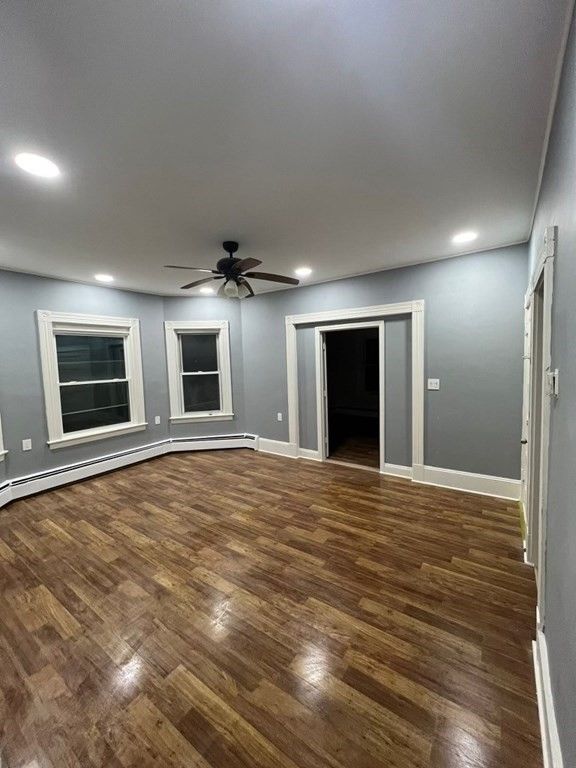 Empty room, Fireplace, Interior, Recessed Lighting, Wood Texture Flooring