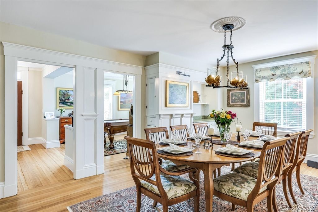 Dining room, Interior, Pendant Lights, Wood Texture Flooring