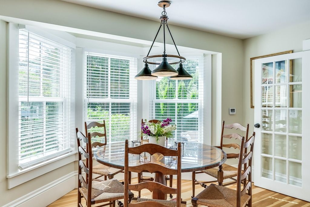 Dining room, Interior, Pendant Lights, Wood Texture Flooring