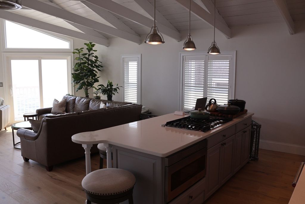 Interior, Kitchen, Living room, Pendant Lights, Wood Texture Flooring