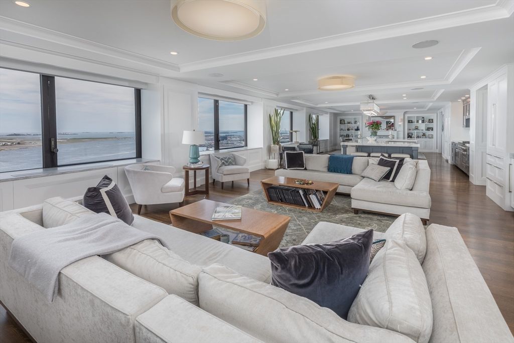 Interior, Living room, Pendant Lights, Recessed Lighting, Water, Wood Texture Flooring