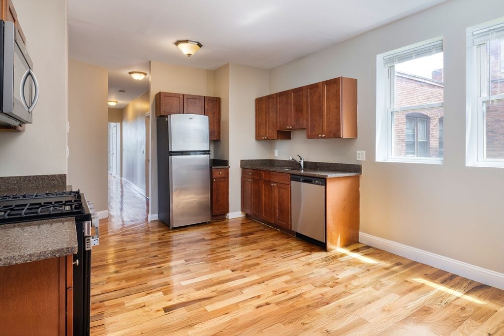 Interior, Kitchen, Stainless Steel Appliances, Wood Texture Flooring