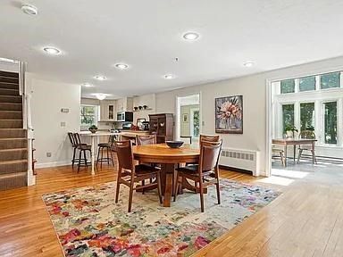 Dining room, Interior, Kitchen, Recessed Lighting, Wood Texture Flooring