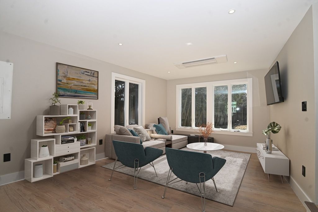 Interior, Living room, Recessed Lighting, Wood Texture Flooring